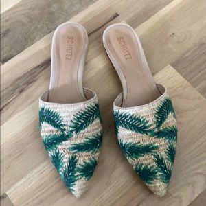 Schutz Elan Flats topical palm slides